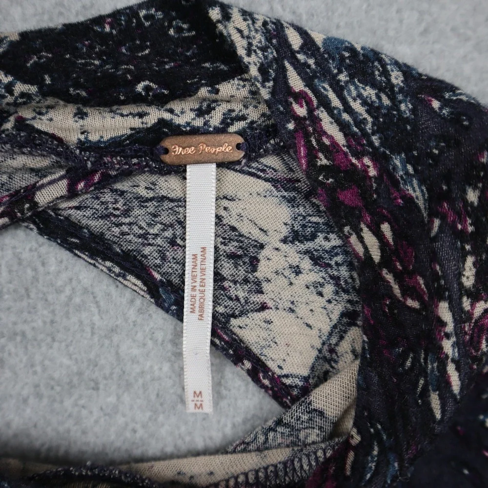 Free People Top Womens M Peplum Open Back Floral Print Long Sleeve Rayon Linen